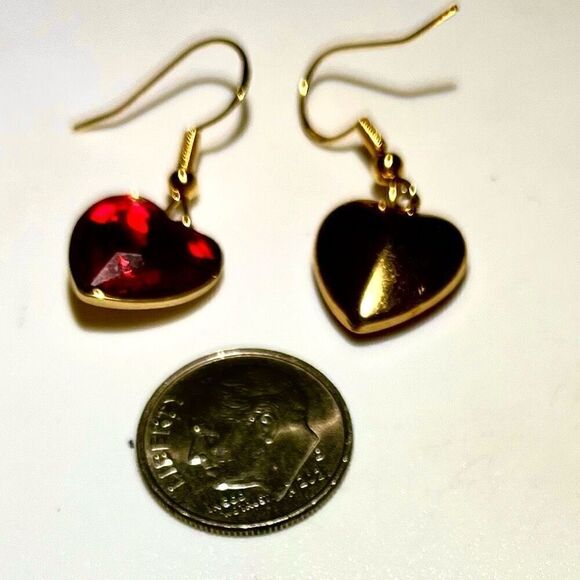 AZS 18k Gold & Red Heart Dangle Earrings - Picture 7 of 8